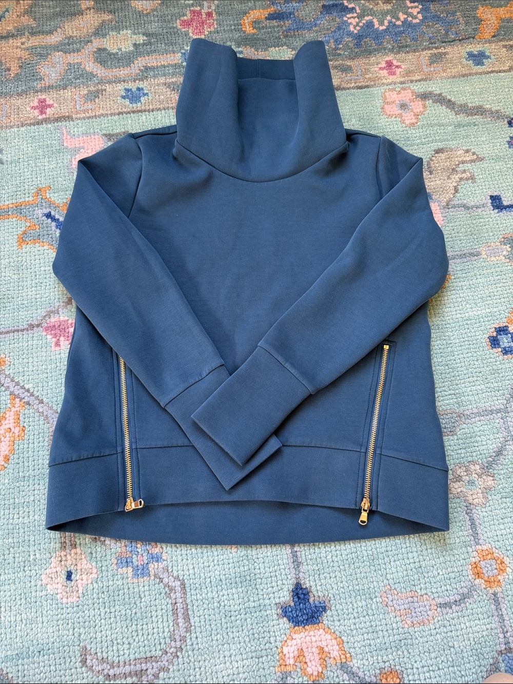 Addison Bay Women's Teal Blue Funnel Neck Sweater with Zip Accents XXS